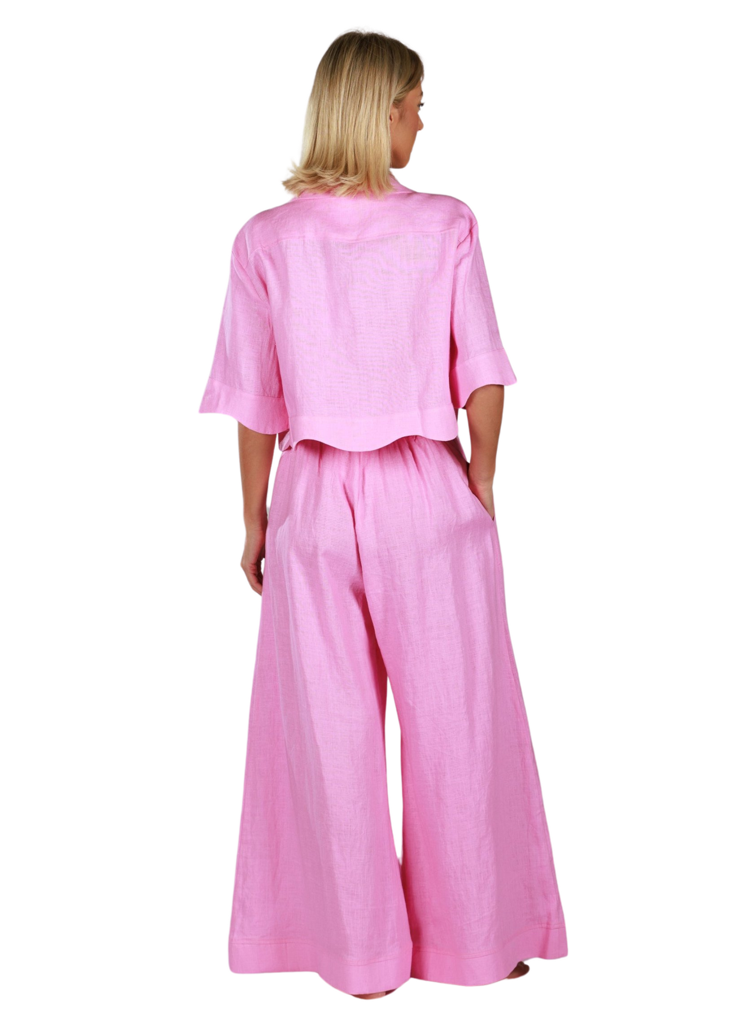 CARMEN LIGHT PINK | Women linen wide trousers