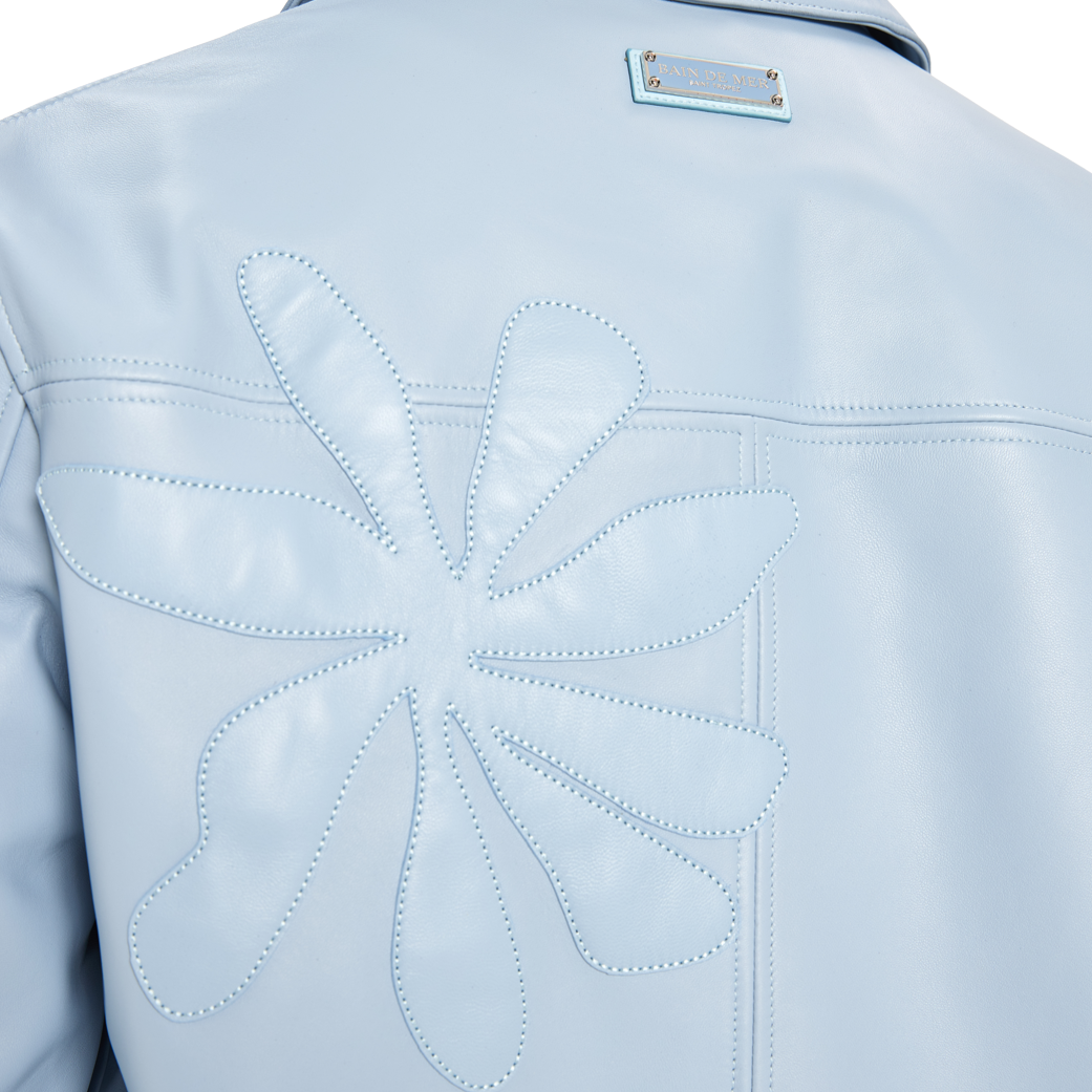 Leather Bomber Coral | SKY BLUE