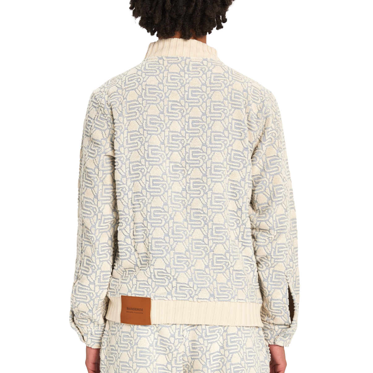 Monogram Bomber Jacket | ECRU/SKY BLUE