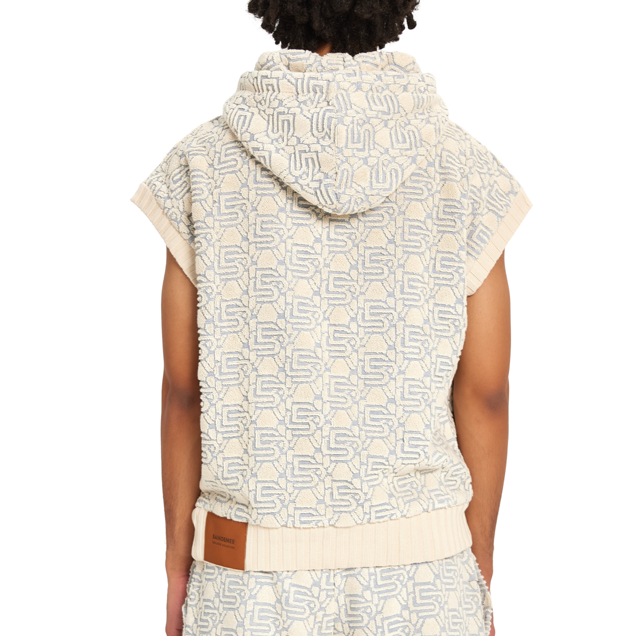 Sleeveless Monogram Hoodie | ECRU/SKY BLUE