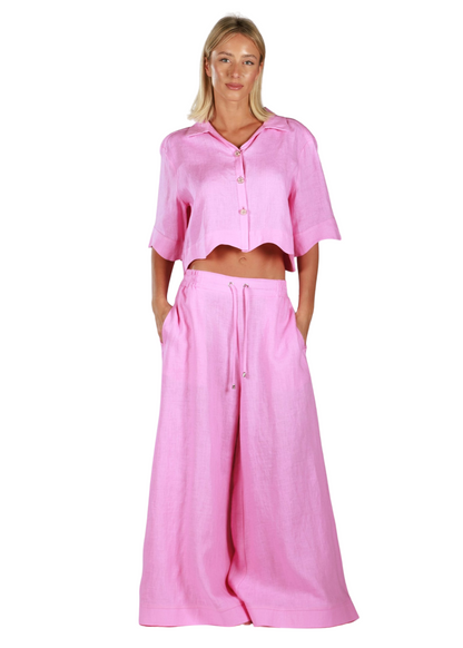 CARMEN LIGHT PINK | Women linen wide trousers