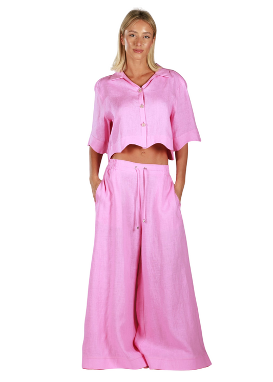 CARMEN LIGHT PINK | Women linen wide trousers