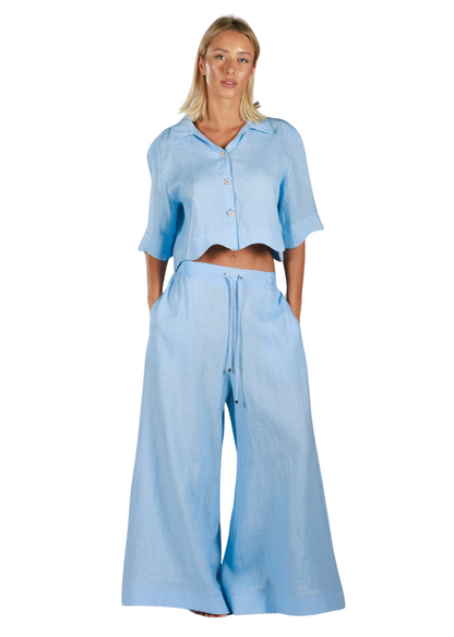 CARMEN LIGHT BLUE | Women linen wide trousers