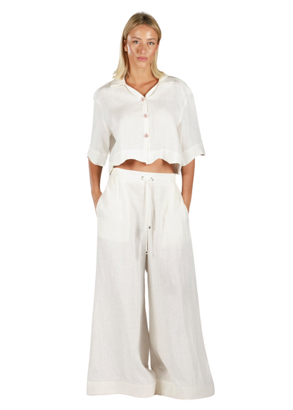 CARMEN NATURAL WHITE | Women linen wide trousers