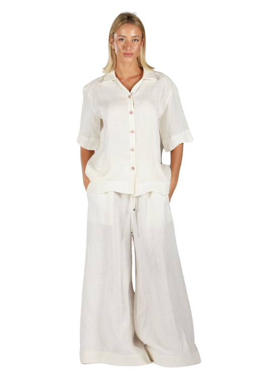 IZABELLE NATURAL WHITE | Women linen long blouse
