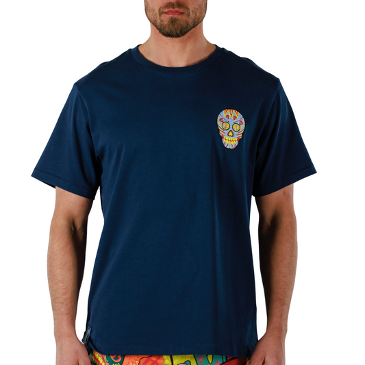 ALLARD NAVY BLUE | Mens Cotton Oversized T-Shirt BDM SKULL
