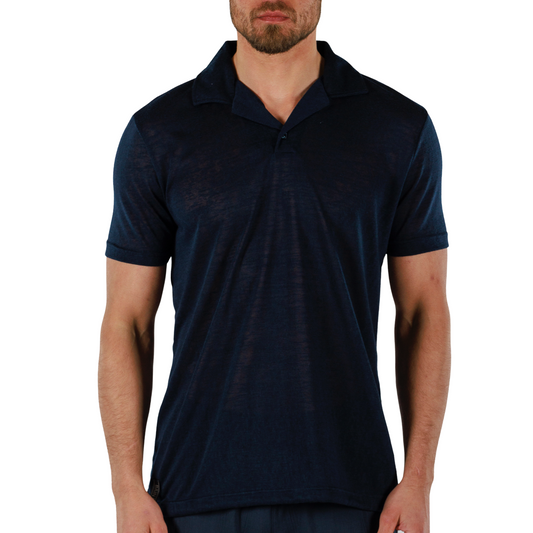NAVY BLUE | Mens Linen Polo