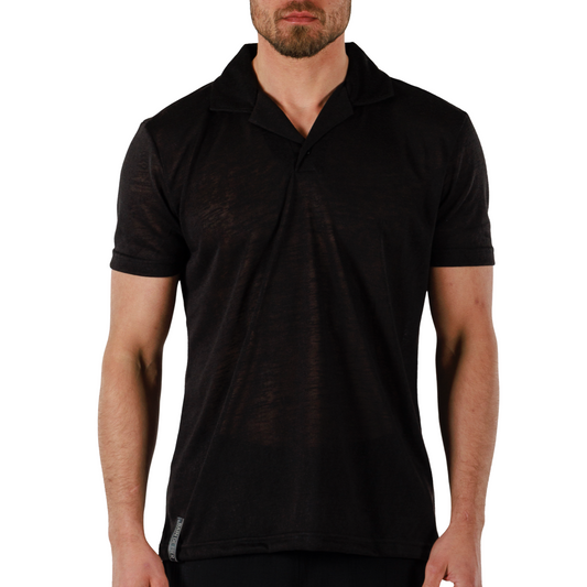 BLACK | Mens Linen Polo