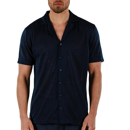 NAVY BLUE | Mens Linen Shirt Short Sleeve