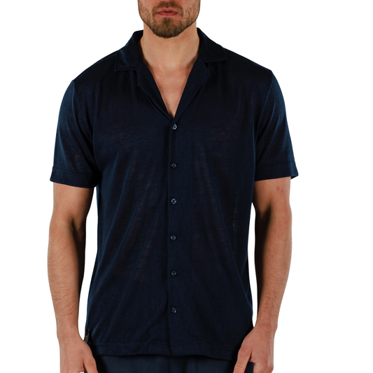 NAVY BLUE | Mens Linen Shirt Short Sleeve