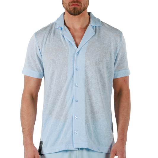 SKY BLUE | Mens Linen Shirt Short Sleeve