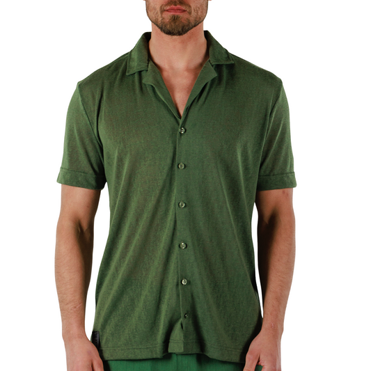 MILITARY GREEN | Mens Linen Shirt Short Sleeve