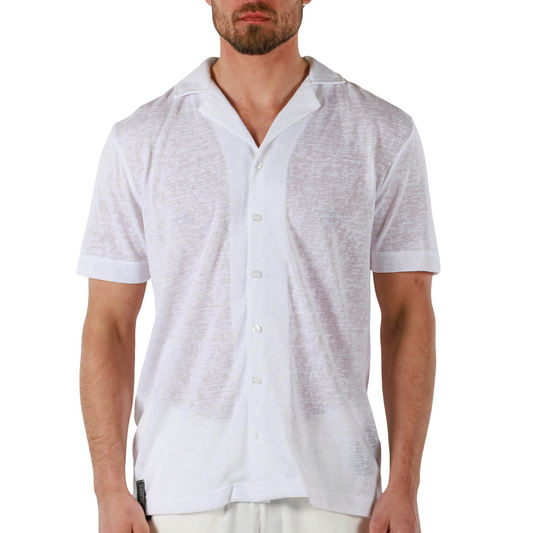 WHITE | Mens Linen Shirt Short Sleeve