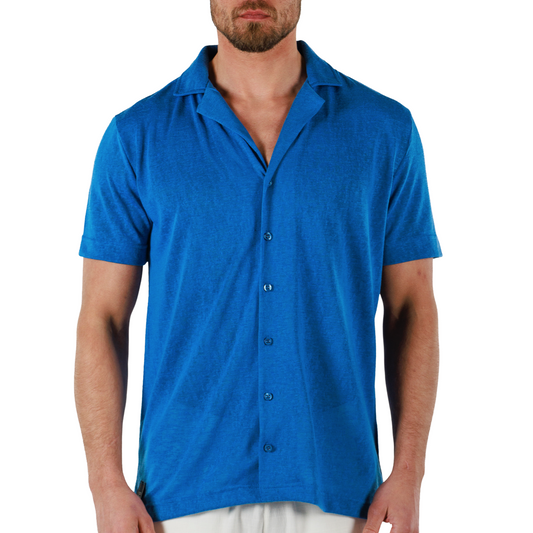 REGATTA BLUE | Mens Linen Shirt Short Sleeve
