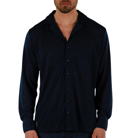 NAVY BLUE | Mens Linen Shirt Long Sleeve