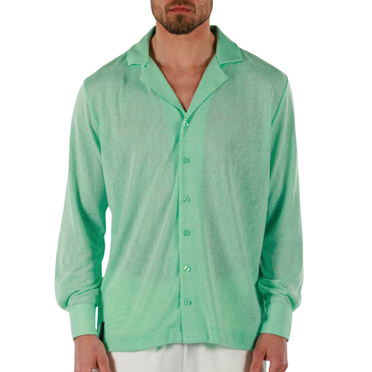 BROOK GREEN | Mens Linen Shirt Long Sleeve