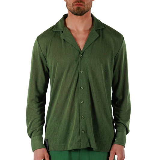 MILITARY GREEN | Mens Linen Shirt Long Sleeve