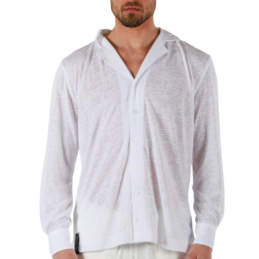 WHITE | Mens Linen Shirt Long Sleeve