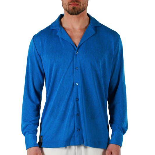 REGATTA BLUE | Mens Linen Shirt Long Sleeve