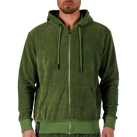 JACQUARD MILITARY GREEN | Towelling Hoodie