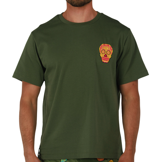 ALLARD MILITARY GREEN | Mens Cotton Oversized T-Shirt BDM SKULL