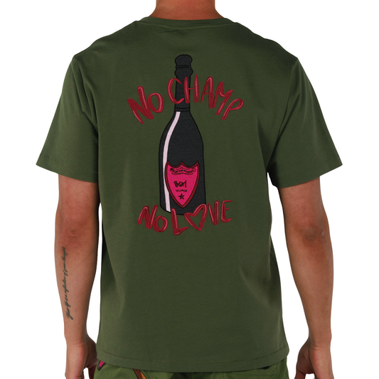ALLARD MILITARY GREEN | Mens Cotton Oversized T-Shirt NO CHAMP NO LOVE