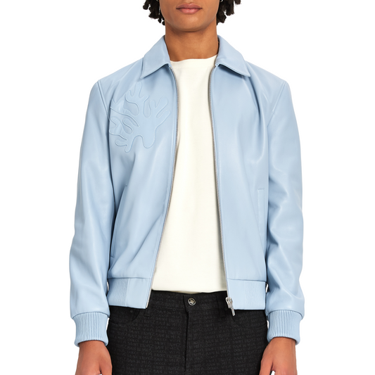 Leather Bomber Coral | SKY BLUE