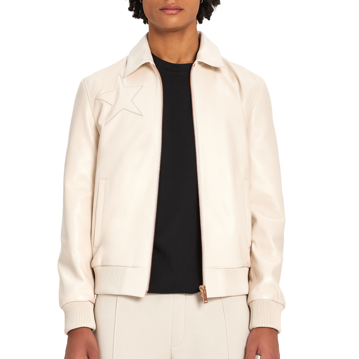 Leather Bomber Starlight | BEIGE