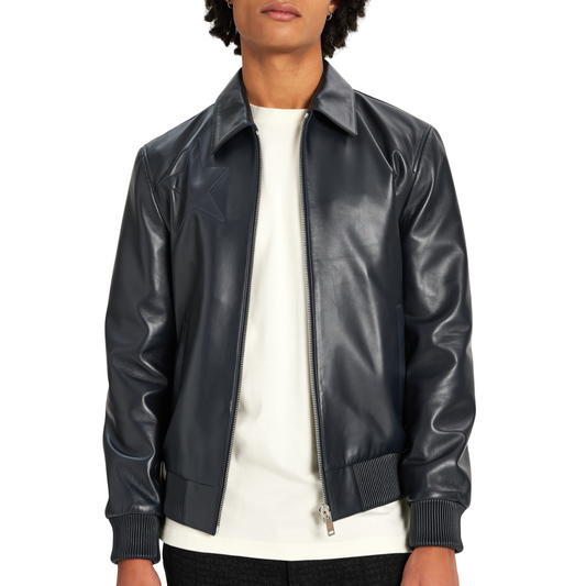 Leather Bomber Starlight | NAVY BLUE