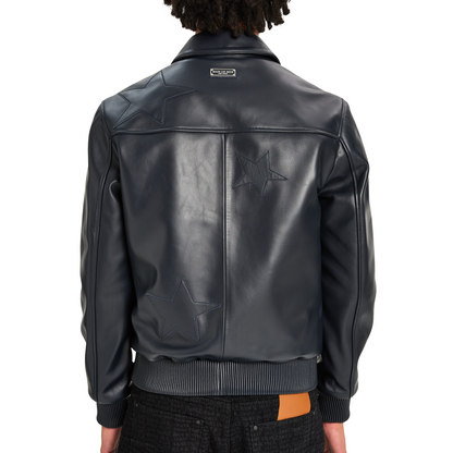 Leather Bomber Starlight | NAVY BLUE