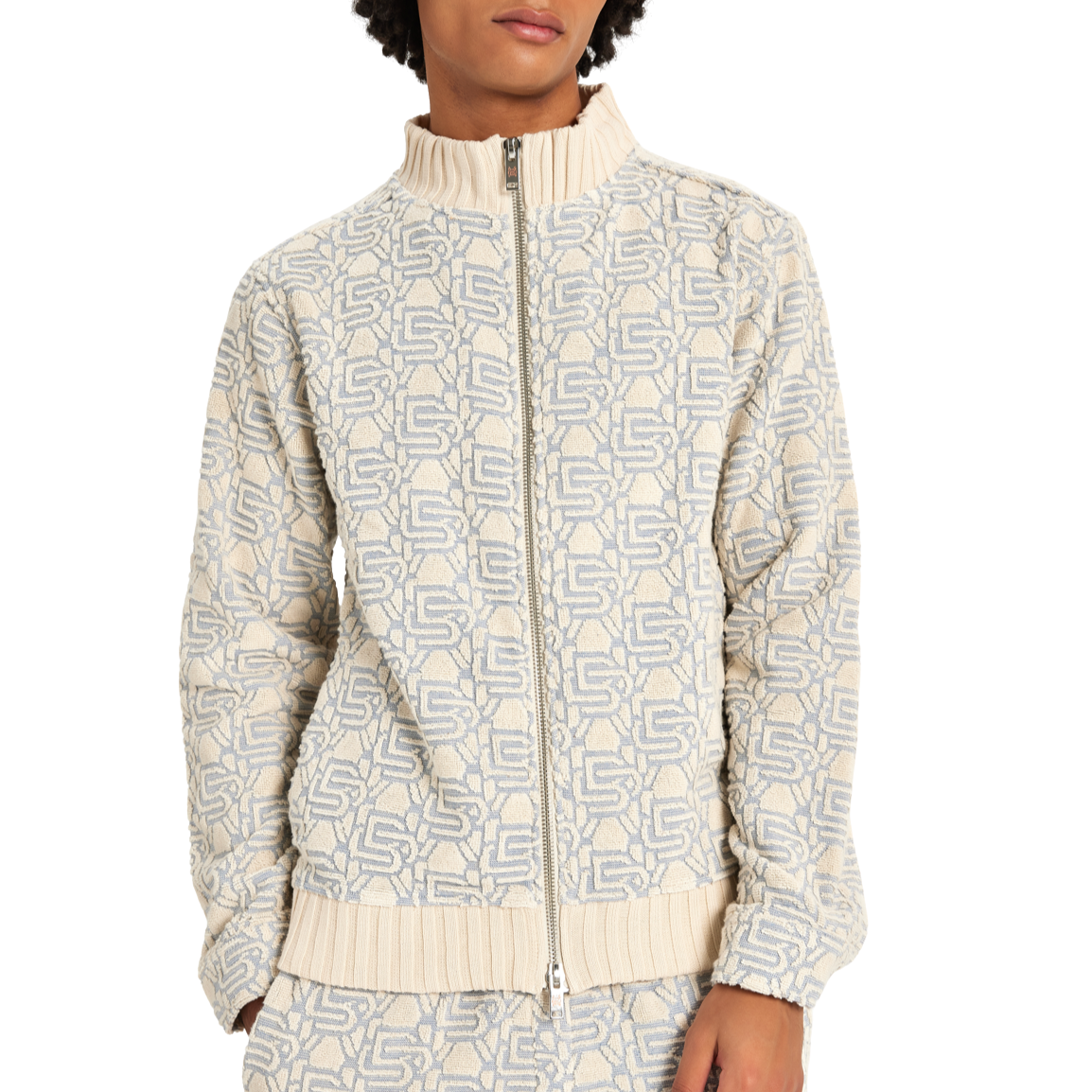 Monogram Bomber Jacket | ECRU/SKY BLUE