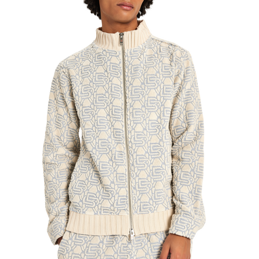 Monogram Bomber Jacket | ECRU/SKY BLUE