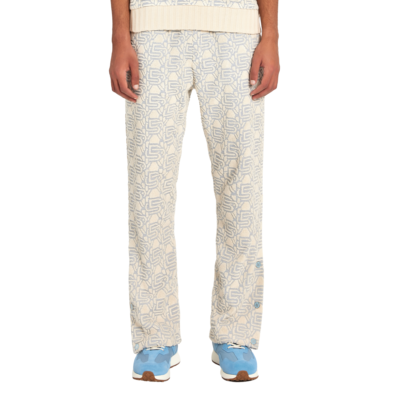 Jacquard Monogram Pants | ECRU/SKY BLUE
