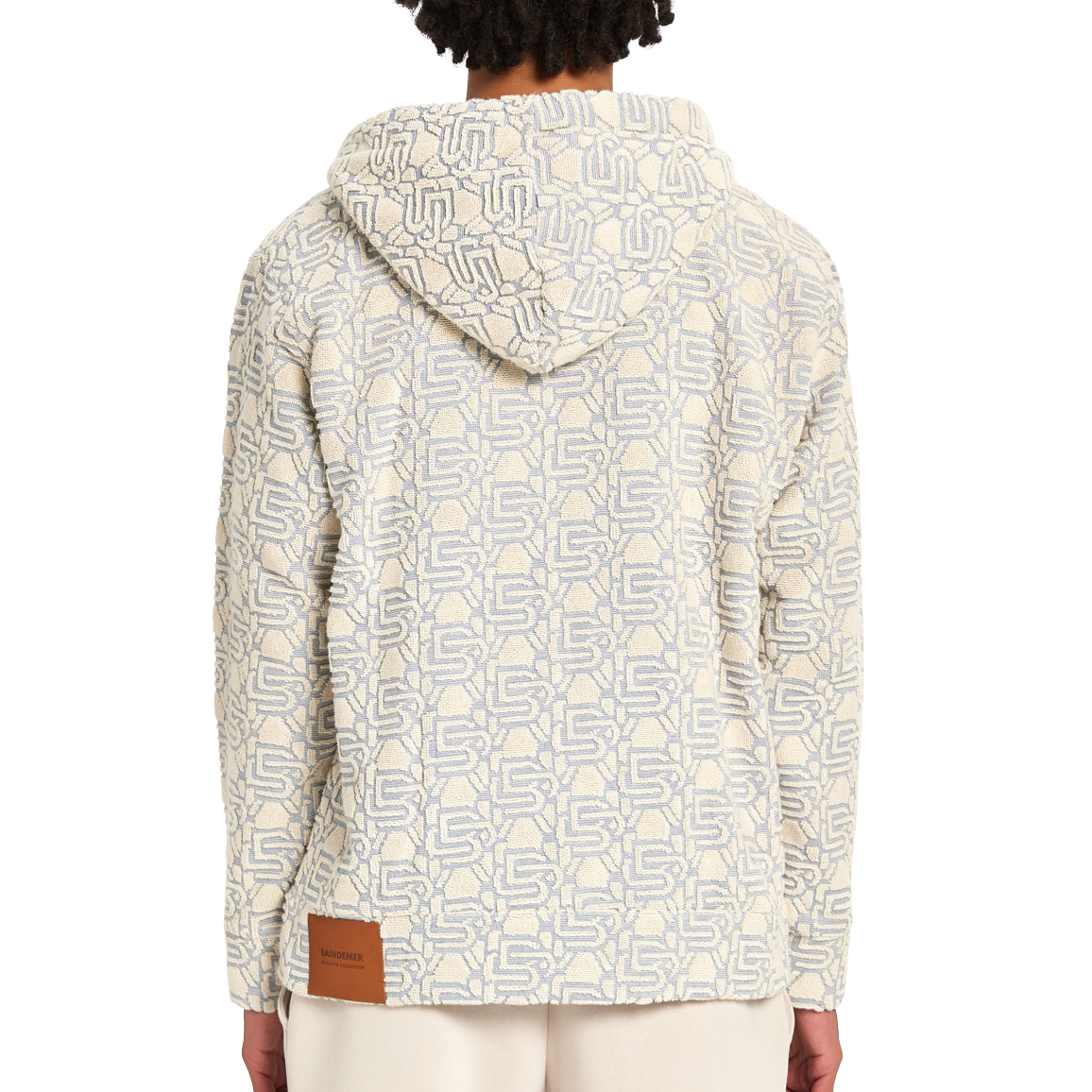 Monogram Zip Hoodie | ECRU/SKY BLUE