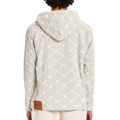 Monogram Zip Hoodie | ECRU/SKY BLUE